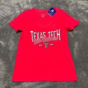 Champion Texas Tech Red Raiders Womens V-Neck T-Shirt Red Cotton Medium NWT